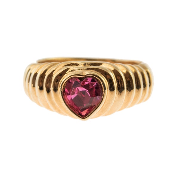 Vintage Pink Swarovski Crystal Heart Ring 18k Yel… - image 4