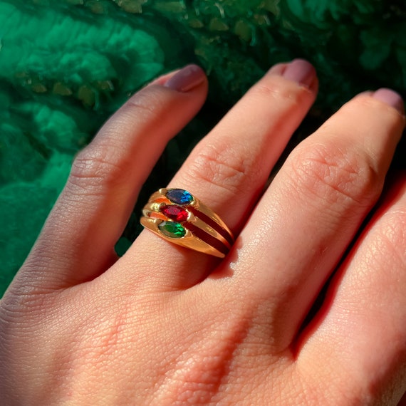 Vintage Ring Multi Colored Rainbow Style Swarovsk… - image 2