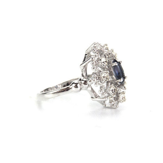 Vintage Ring Sapphire and Clear Swarovski Crystal… - image 4