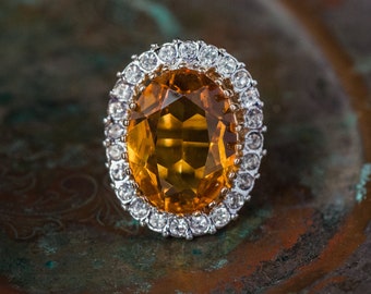 Vintage Ring Light Topaz and Clear Swarovski Crystal Cocktail Ring Antique Womans RIngs 18k Gold  #R1892 - Limited Stock - Never Worn