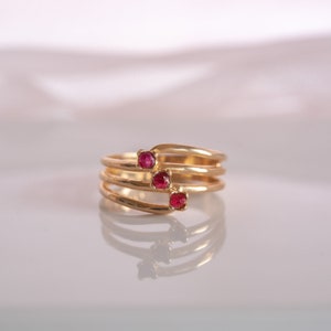 Vintage 18k Gold Electroplated Ruby Stacking Ring - July Birthstone