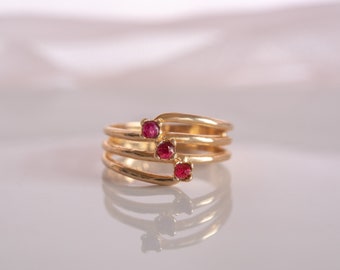 Vintage 18k Gold Electroplated Ruby Stacking Ring - July Birthstone