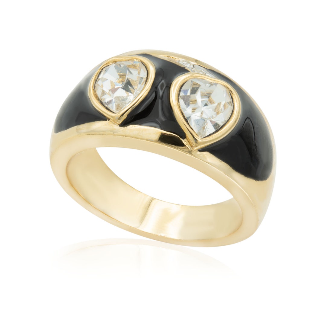 Bague Vintage Plaqué Or Et Strass - Motif Cœur - Occasion Très Bon état