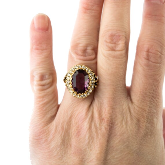 Vintage Ring Amethyst and Clear Crystal 18k Antiq… - image 4