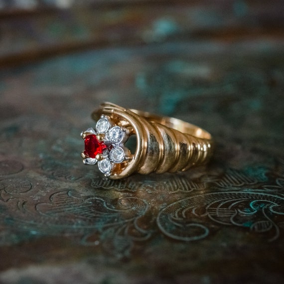 Women's Vintage Ring 1980's Ring Ruby and Clear A… - image 5
