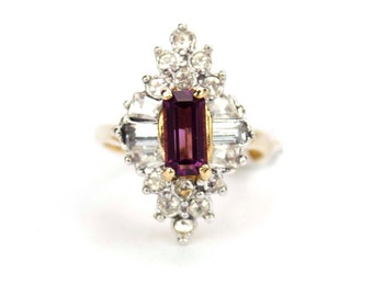 Vintage Ring 1970s Ring Amethyst and Clear Swarovski Crystals 18k Gold Plated Band #R2001 - Limited Stock - Never Worn