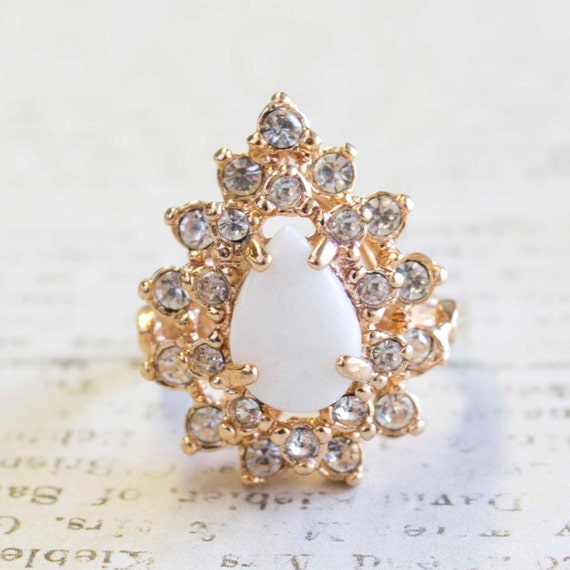 Vintage Ring Victorian Style Genuine Opal Clear S… - image 1