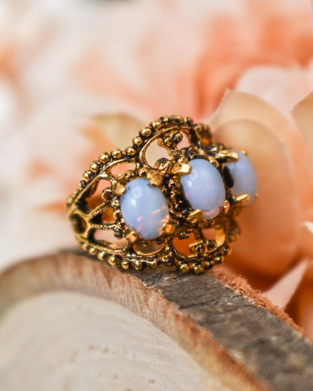 Bague Ancienne En Or 18 Carats - Pierre D'imitation Bleu-vert - Taille 54 - Style Cocktail