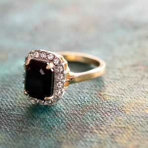 Vintage Ring Jewelry 18k Gold Black and Clear Swarovski Crystals Antique for Women Large Handmade Rings R1059 Limited Stock Never Worn image 2