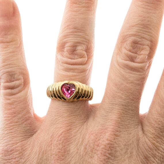 Vintage Pink Swarovski Crystal Heart Ring 18k Yel… - image 3