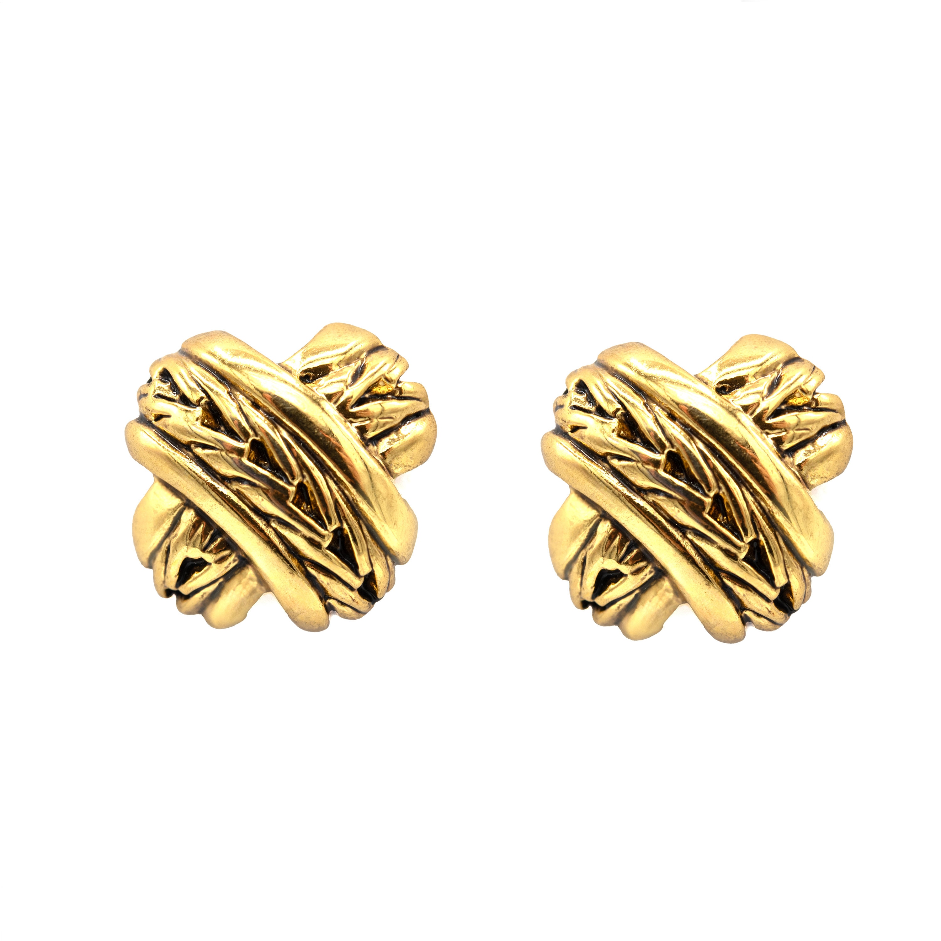 Boucles D'oreilles Oscar De La Renta - Modèle Fleur émaillée Bleue - Clous - Monture Plaquée Or Jaune - Neufs Sans Emballage