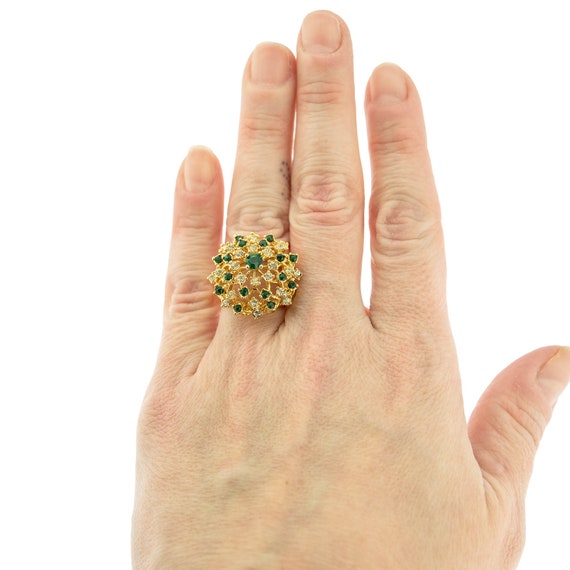 Vintage Ring Emerald and Clear Swarovski Crystal … - image 2