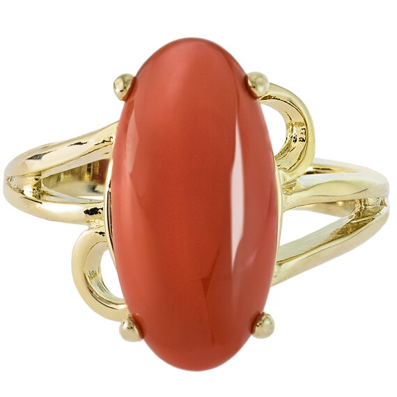 Vintage Ring 1970s Imitation Coral 18k Gold Cockt… - image 4