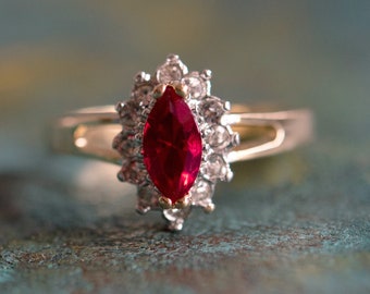 Vintage Ruby Ring: 18kt Gold Electroplated July Birthstone