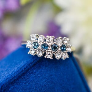 Vintage Sapphire Austrian Crystal Ring: 18k White Gold Plated Victorian Style