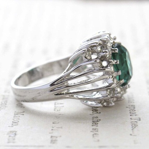 Vintage Ring Emerald and Clear Swarovski Crystal … - image 4