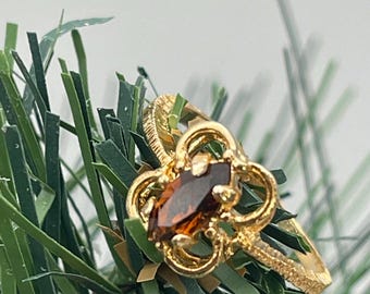 Vintage Smoky Topaz Ring: 18k Gold Austrian Crystal Flower Ring
