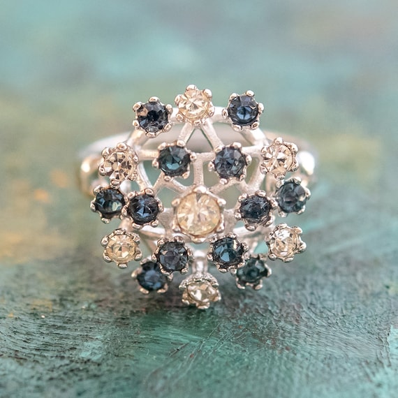 Vintage Ring Sapphire and Clear Swarovski Crystal… - image 1