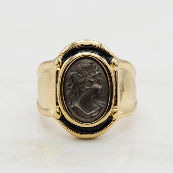アクセサリー LONDON vintage cameo ring Women's Vintage Cameo Ring 18k Gold Electroplated Hand-painted