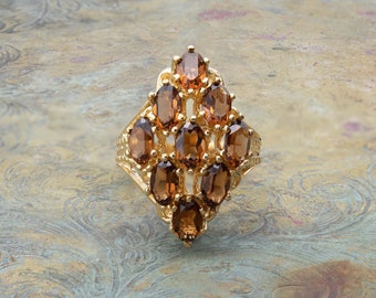 Vintage Ring Smoky Topaz Austrian Crystal Cocktail Ring 18k Antique Gold para Mujeres R284 - Limited Stock - Never Worn