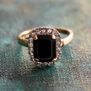 Vintage Ring Jewelry 18k Gold Black and Clear Swarovski Crystals Antique for Women Large Handmade Rings R1059 Limited Stock Never Worn image 1