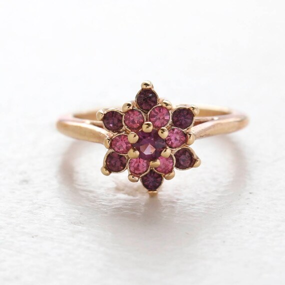Vintage Ring Rose and Amethyst Swarovski Crystal … - image 3