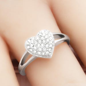 Pierścionek Vintage Clear Swarovski Crystals Heart Ring 18k Białe Złoto Kobiety Antyczne Pierścionki Biżuteria Walentynki Pierścionek Obietnicy