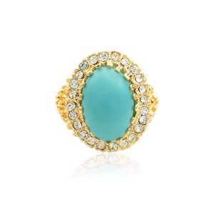 Vintage Ring Turquoise Bead Clear Crystal Ring Edwardian Antique 18k Gold Ring Victorian Womans Jewelry R169 Limited Stock - Never Worn