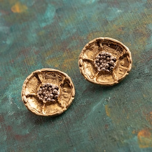 Vintage Earrings Designer Oscar de la Renta Clip Antique Gold Earrings Two Tone Flower Womans Jewelry OSE-552 - Limited Stock - Never Worn