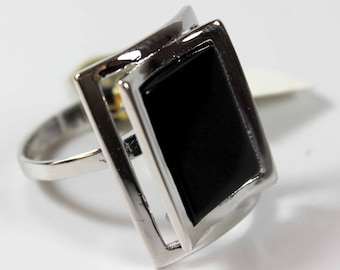 Vintage Ring 1970s Genuine Onyx Rhodium Plated Silver Tone Cocktail Ring  #R327 - Limited Stock - Never Worn