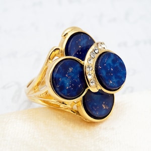 A Vintage Ring Genuine Blue Lapis Cocktail Ring 18k Gold Antique Blue Lapis Womans Handmade Jewelry Women's Statement Ring