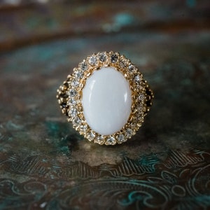 Vintage Opal Crystal Ring: 18k Gold Edwardian Style Jewelry