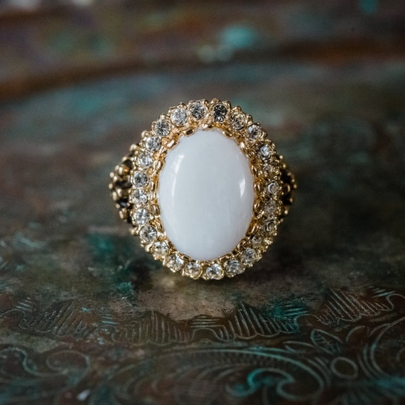 Vintage Opal Crystal Ring: 18k Gold Edwardian Style Jewelry