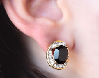 Vintage zwarte kristallen oorbellen: goud gegalvaniseerde Oostenrijkse kristal zwarte steen oorbellen sieraden voor dames