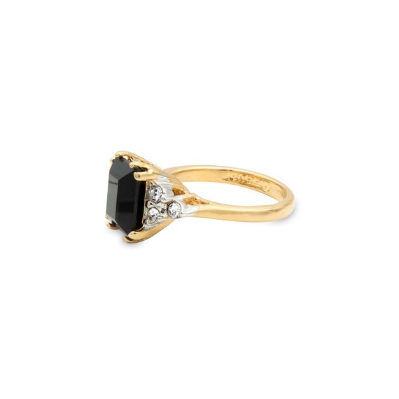 Vintage Ring Black and Clear Crystals Gold Plated… - image 7