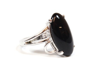 Vintage Ring Genuine Onyx 18k White Gold Silver Cocktail Ring Womans Antique Handmade Onyx Jewlery #R1846 - Limited Stock - Never Worn