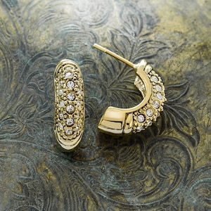 Vintage Oscar De La Renta Gold Plated Swarovski Crystal Hoop Earrings