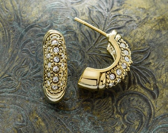 Vintage Earrings Oscar De La Renta Gold Plated Open Post Hoop Earrings set with Swarovski Crystals #OSE-614-YC