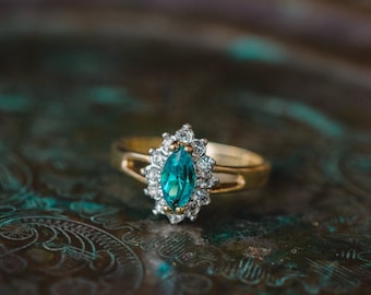 Vintage Womans Antique Zircon Austrian Crystal Ring 18kt Gold Electroplated USA Handmade Jewelry Marquise Cut December Birthstone Rings