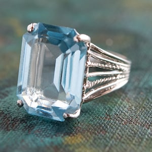 Vintage Aquamarine Austrian Crystal Cocktail Ring, 18k Gold Plated, 1970s