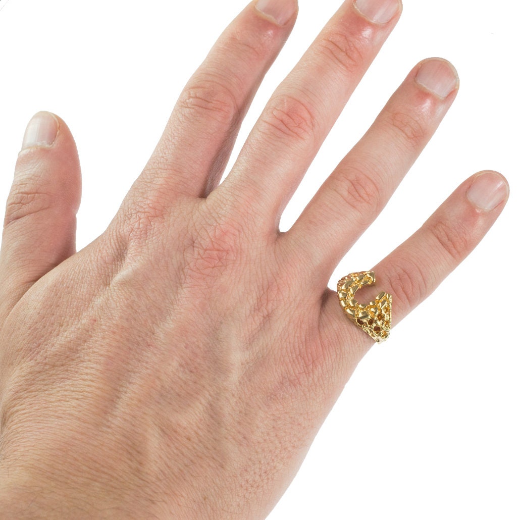 Bague Ancienne Vintage Plaquée Or - Motif Fer à Cheval Chance - Porte-bonheur - Taille T59 - Occasion