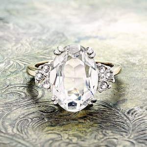 Vintage Ring Clear Swarovski Crystal Ring 18k Gold  R1301 - Limited Stock - Never Worn