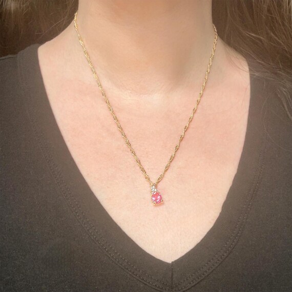 Vintage Pink Sapphire Necklace: Cubic Zirconia Gold Pendant