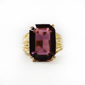 Vintage 1970s Cocktail Ring: 18k Gold Electroplated Amethyst Crystal