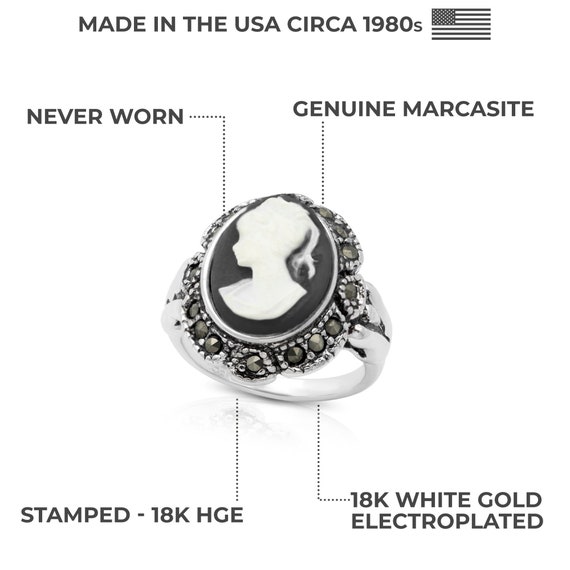 Antique Plate Rings Vintage Ring 1970s 18k Antique White Gold Plated Whit… - Gem