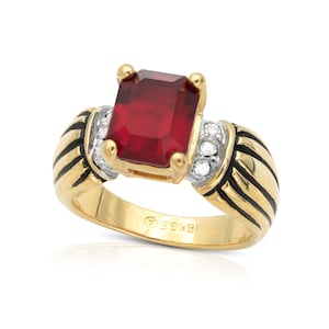 Vintage Ring 1970s Ring Ruby and Clear Austrian Crystals 18k Gold July Birthstone #R48