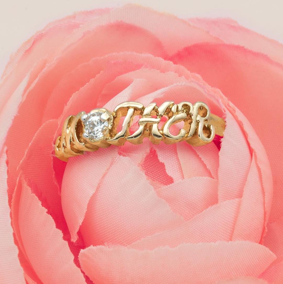 Vintage Ring 1980s Mother Band Ring Clear Cubic Zirconia