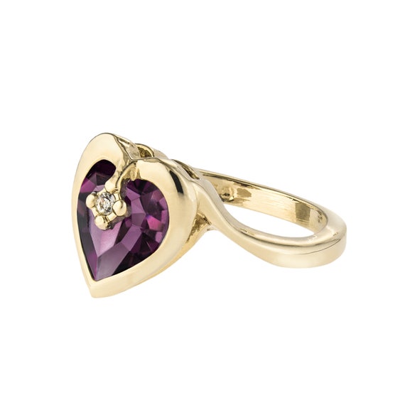 Vintage Ring 1970s Heart Shape Ring with Amethyst… - image 5