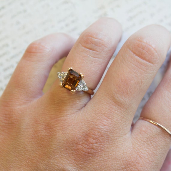 Vintage Ring Black and Clear Crystals Gold Plated… - image 2