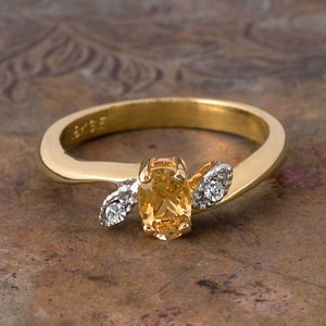 Vintage Citrine Ring: 18kt Gold Plated with Swarovski Crystals